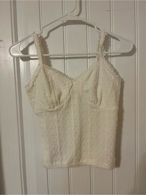 Lace Cami Tank Top in White - Feminine Spaghetti-Strap Top